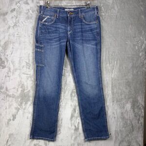 Ariat Rebar Straight Leg Mens Jeans 32R Blue Mid Rise DuraStretch Riveter Work